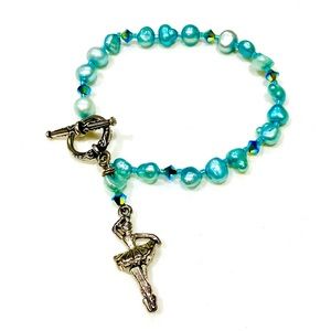 Aqua Blue Pearl Ballerina Dancer Christmas Nutcracker Bracelet Handmade
